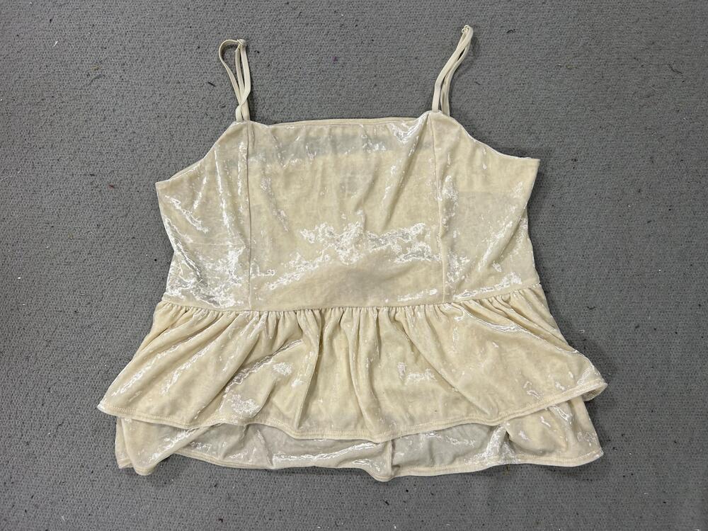American Eagle Shirt Women Large Cream Velvet Peplum Cami Top Ruffle Cottagecore